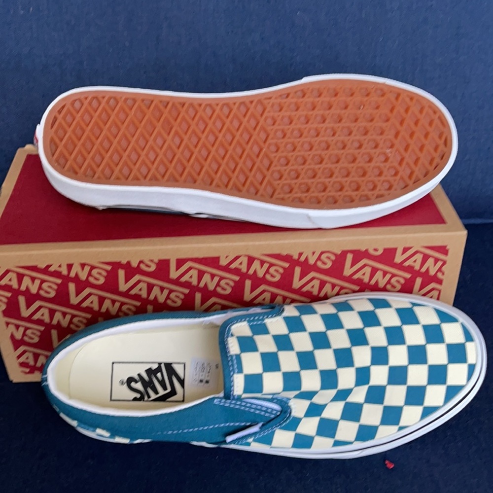 Vans Classic Slip-On Checkerboard Blue Coral/True White WMNS - Picture 4 of 16